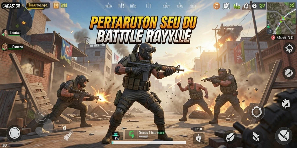 Screenshot utama CADAS138 menampilkan aksi intens pertarungan Battle Royale.