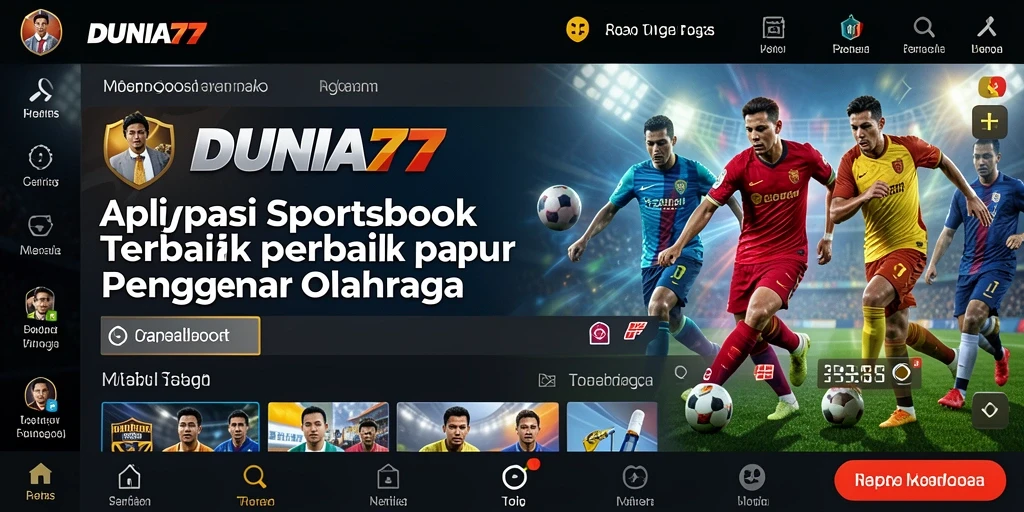 Screenshot utama DUNIA77 menampilkan antarmuka taruhan olahraga yang menarik.