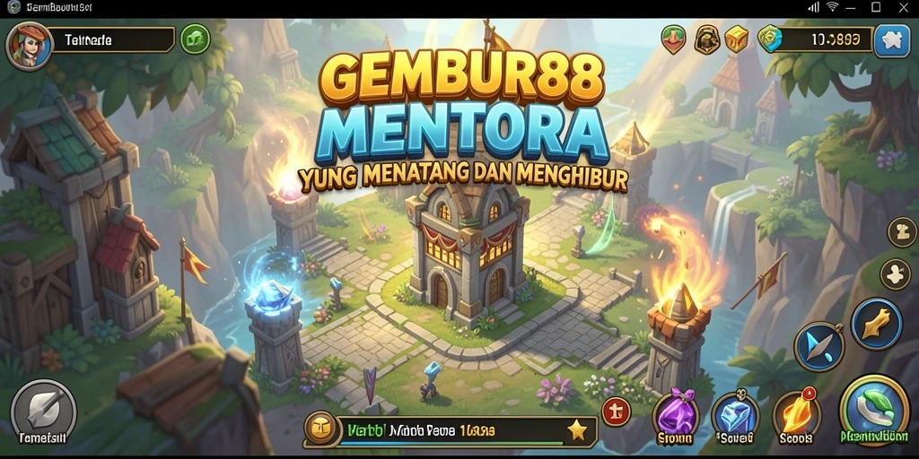 Screenshot gameplay GEMBUR88 menampilkan menara strategis dalam pertahanan penuh aksi.