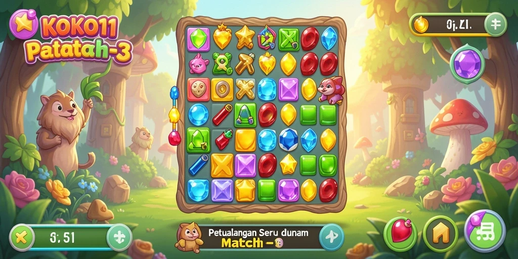 Screenshot gameplay KOKO11 dengan aksi Match-3 yang seru.