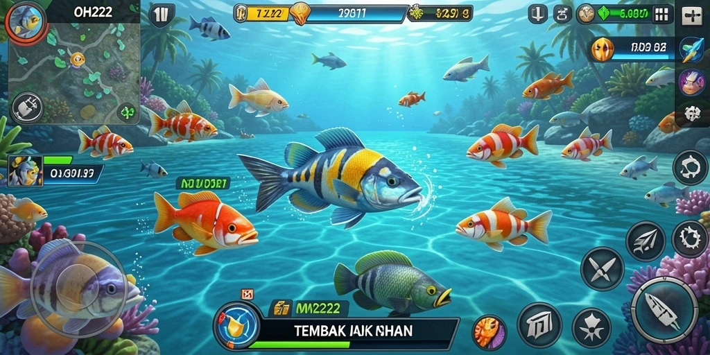 Tampilan gameplay <strong>OH222</strong> yang menarik saat berburu ikan.