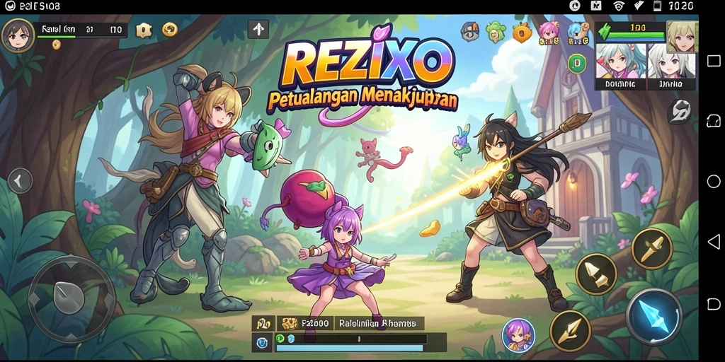 Tampilan gameplay seru REZIXO yang penuh aksi dan karakter anime.