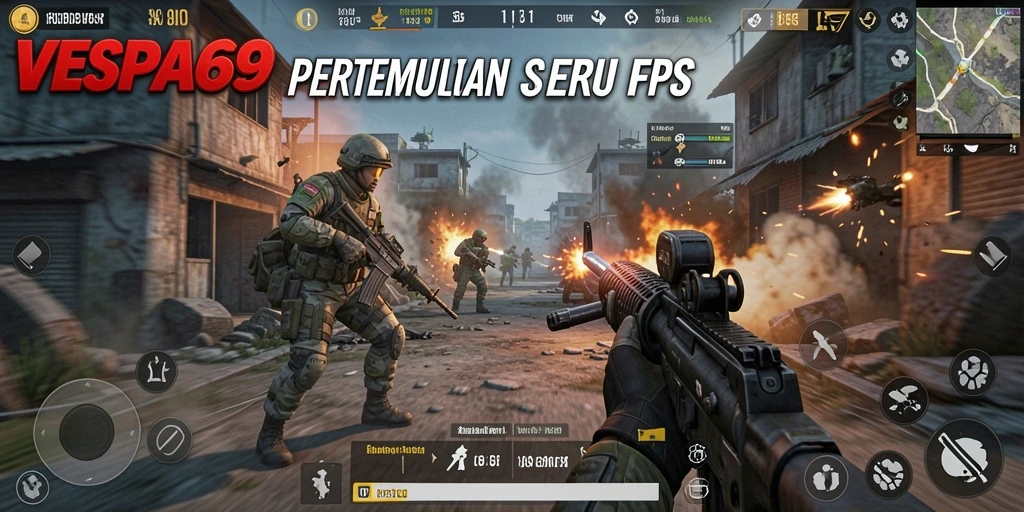 Tampilan gameplay menegangkan di VESPA69 dengan aksi FPS yang intens.